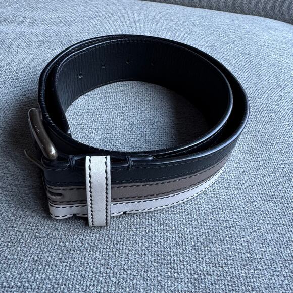 Tomas Maier Leather Belt Black Taupe Cream Women\'s 30\